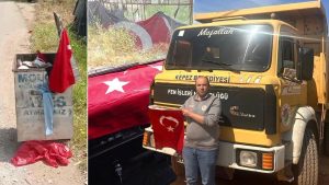 Antalya’da çöpe atılan Türk bayrağını alıp başköşeye koydu